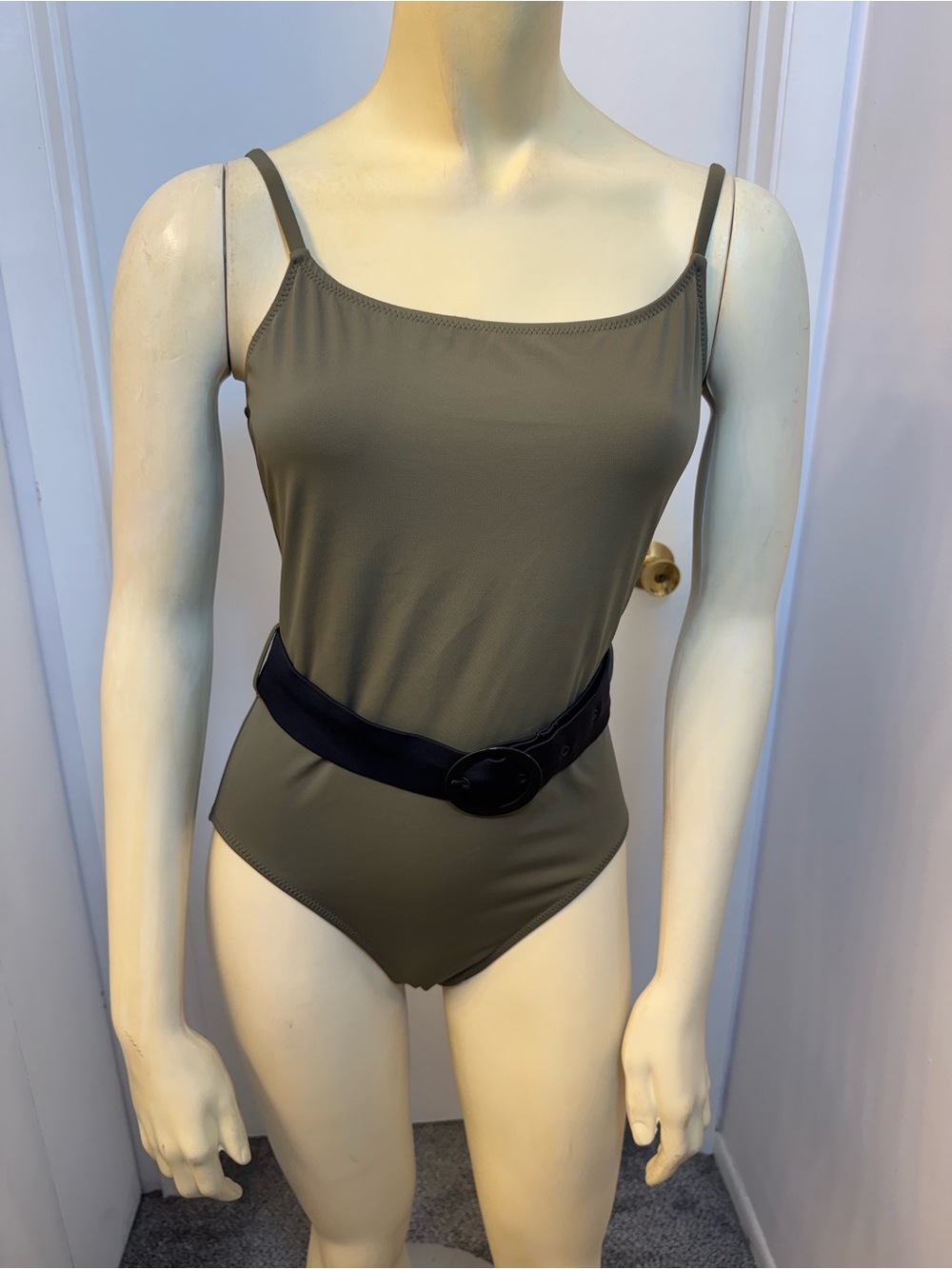 SOLID & STRIPED Olive Green One-Piece Swimsuit with Black Belt